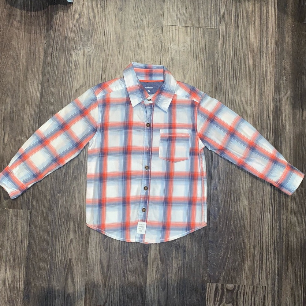 Carters Boys Long Sleeve Plaid Button Down Shirt Size 2T